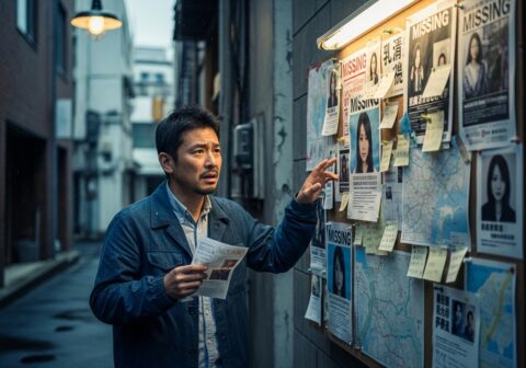 人探しで悩みながら掲示板を見て情報を探している男性