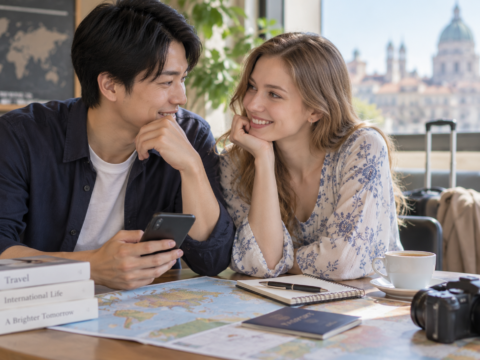 国際恋愛をする日本人男性と外国人女性のカップル